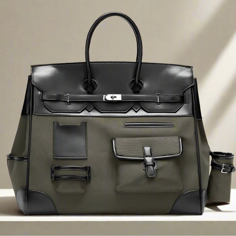 Structured Olive Green Tote Bag with Black Trim - Women’s Professional Tote
